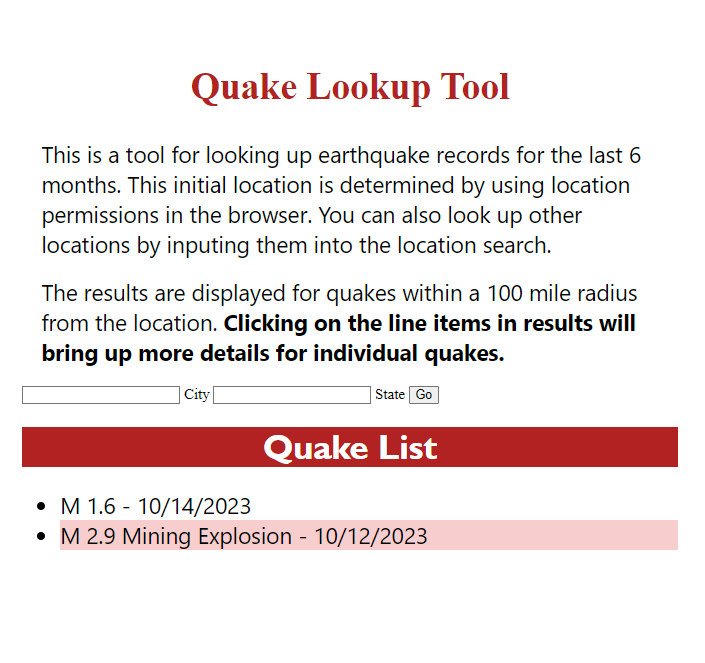 Quake Lookup application display
